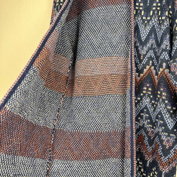Lucky Brand Cardigan Womens Small Blue Long Duster Ikat Wool Blend Boho Western - Picture 5 of 7
